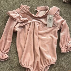 GAP Pink Velvet Bodysuit with Ruffle Details